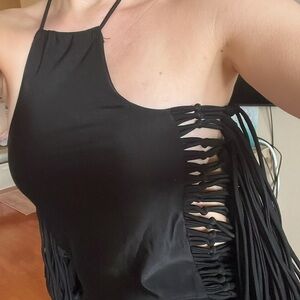 Fringe Halter Top Stretch Goth witch Moto Punk Emo Harley Biker NEW Sleeveless